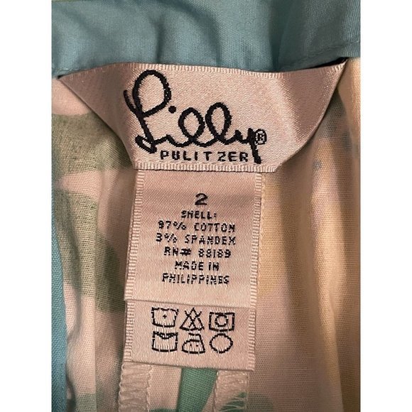 Lilly Pulitzer Bermuda Shorts Octopus Crab Floral Size 2‎ Blue Yellow Flat Front - Picture 4 of 4